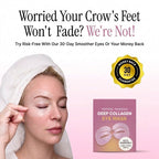 Woman applying under-eye hydrogel patch with packaging shown