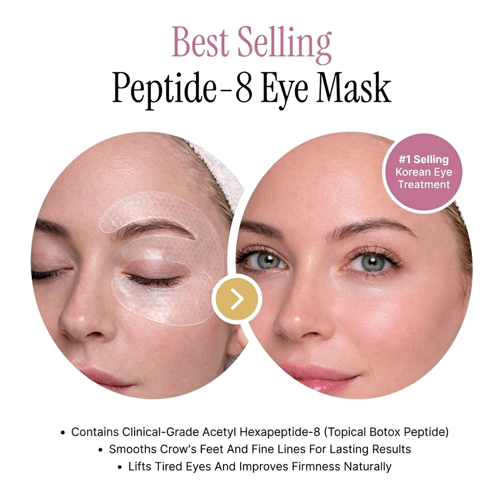 Before and after comparison of eyes using the peptide eye mask